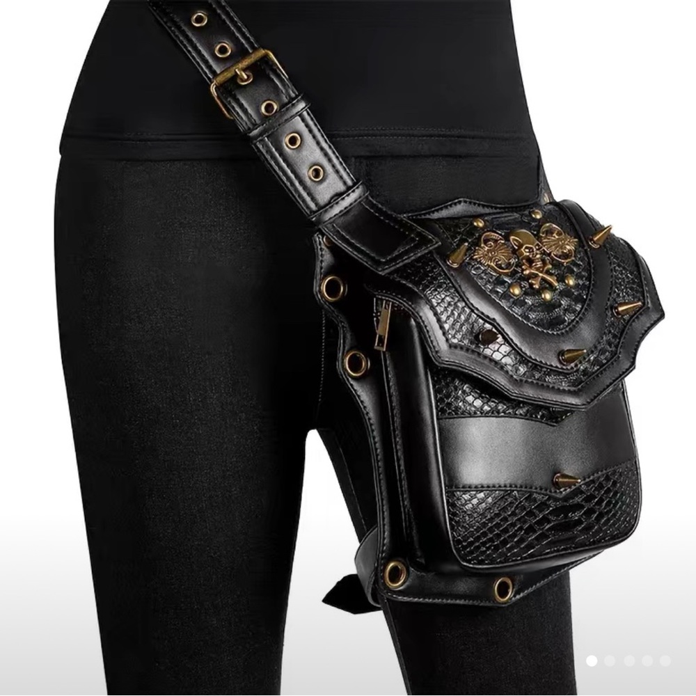 Unleash Your Inner Steampunk with Our Black PU Leather Waist Leg Bag!